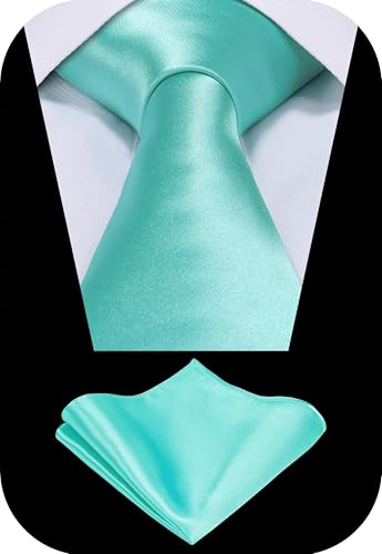 TIE G Solid Satin Woven dyed Color Formal Black Necktie and Pocket Square Sets in Gift Box - color: Aqua