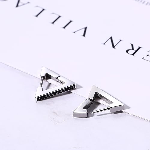 Aroncent 2-8Pcs Womens Mens Huggie Hoop Triangle Earrings Viking Runes Stainless Steel Ear Stud Novelty Black/Gold/Silver - color: E-Triangle Viking Earrings-Sliver