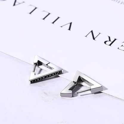 Aroncent 2-8Pcs Womens Mens Huggie Hoop Triangle Earrings Viking Runes Stainless Steel Ear Stud Novelty Black/Gold/Silver - color: E-Triangle Viking Earrings-Sliver