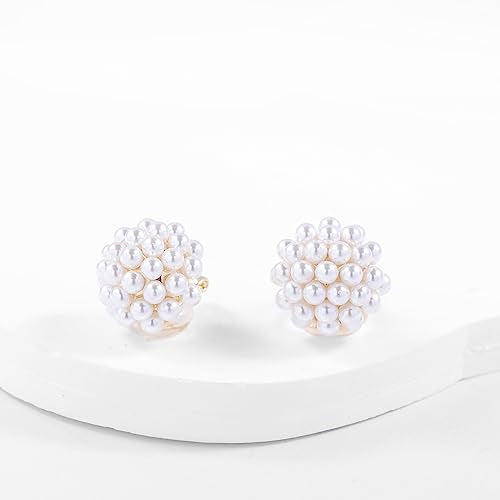 YOQUCOL Simulated Pearl Flower-Cluster Shape Clip On Stud Earrings Non Pierced Ear Earrings for Women - color: C