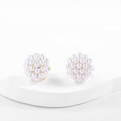 YOQUCOL Simulated Pearl Flower-Cluster Shape Clip On Stud Earrings Non Pierced Ear Earrings for Women - color: C