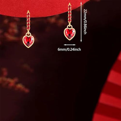 Sparkly Crystal Love Heart Dangle Drop Earrings Dainty Rhinestone Tiny Heart Huggie Hoop Earrings For Women - color: Red