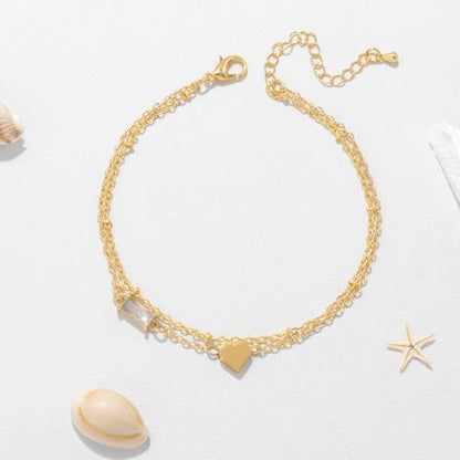 Birthstone Anklet with Heart Charm Layer Ankle Bracelet for Women, 14K Gold Plated Adjustable Chain Stackable Trendy Jewelry Gift for Her, Mom, Friend, Wife - style: 4-April