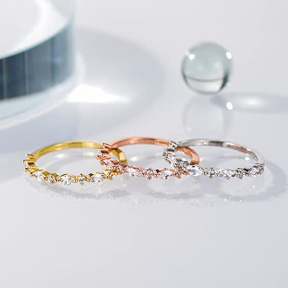 SHINYSO 14K Gold Plated Wedding Band for Women Thin Stacking Ring Half Cubic Zirconia Eternity Engagement Ring Size 4-10 - color: silver