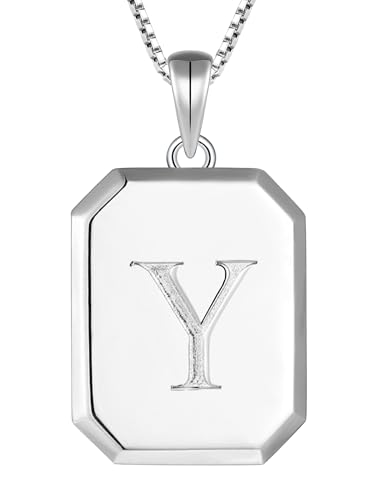 YL Initial Necklace 925 Sterling Silver Square/Round/Heart Letter Pendant A-Z Alphabet Polished Jewelry for Women - color: Letter-Y, style: Square Shaped