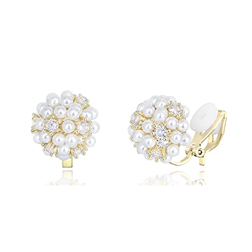 YOQUCOL Simulated Pearl Flower-Cluster Shape Clip On Stud Earrings Non Pierced Ear Earrings for Women - color: B