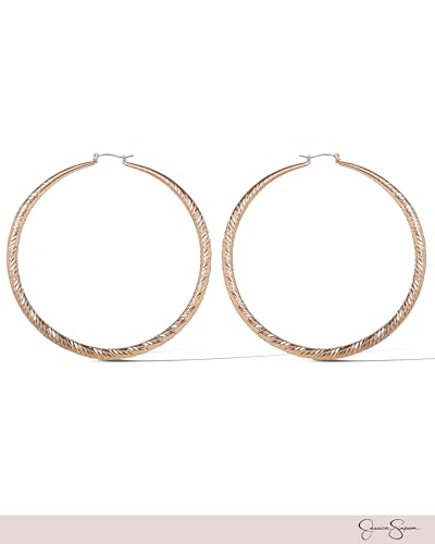 Jessica Simpson Womens Hoop Earrings - Silver-Tone or Gold-Tone Hoop | Earrings for Women - color: Gold Textured