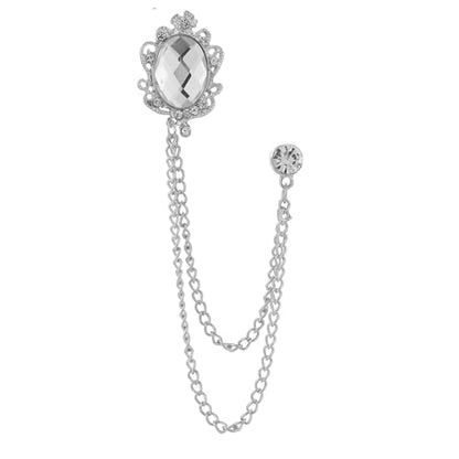 Men's Gem Tassel Brooch Lapel Pin Elegant Badge Hanging Chains Collar Brooches Pin for Career Suit Tuxedo of Shirts Tie Hat Scarf for Boyfriend Father Birthday - style: Silver with Clear Crystal