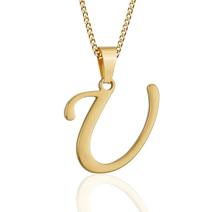 Suweibuke Initial Necklace for Men Women Boys Girls, 18K Gold Plated 26 Letters Pendant Necklace, Personalized Jewelry Gifts - color: Gold--1U