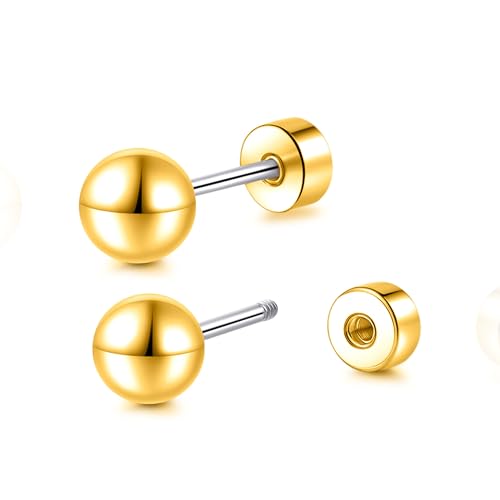 Limerencia Titanium Flatback Earrings Hypoallergenic Ball Earrings for Sensitive Ears Simple Classic 3mm-5mm Flat Stud Earring Perfect for Helix Tragus Cartilage Earlobe - color: Gold, size: 5MM