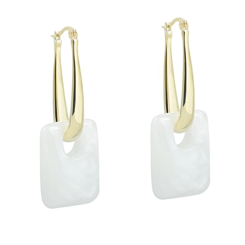 Multicolor Acrylic Dangle Hoop Earrings for Women, 2-Way Detachable Geometric Statement Earrings, Lightweight Fashion Jewelry Gifts - color: White