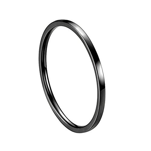 Women's Stainless Steel 1MM Thin Plain Midi Stacking Ring Band Comfort Fit, Size 3 to 10 - color: 1mm Flat - Black