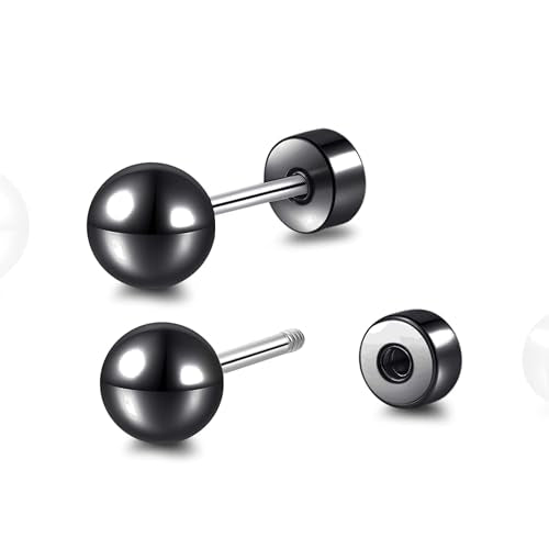 Limerencia Titanium Flatback Earrings Hypoallergenic Ball Earrings for Sensitive Ears Simple Classic 3mm-5mm Flat Stud Earring Perfect for Helix Tragus Cartilage Earlobe - color: Black, size: 5MM