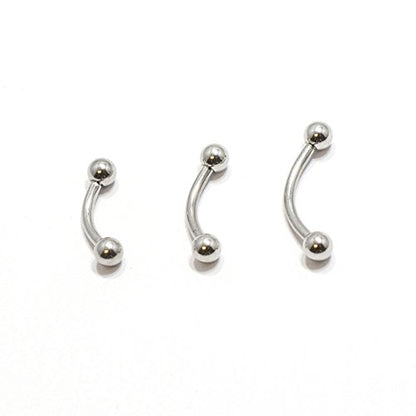 Eyebrow Ring Pack of 3 Surgical Steel 16G Curved Barbell - 6mm, 8mm, 10mm