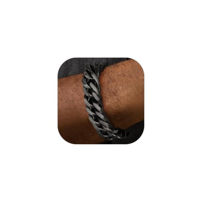 FaithHeart Mens Stainless Steel Cuban Link Bracelet, Tarnish Resistant | 6/8/12/17mm Silver/Black/Gold Sturdy Hip Hop Wrist Chain Bracelets Daily Wear with Gift Box, 7.5"/8.3"/9.1" Length - color: Black-17mm Width, size: Length 7.5 Inches