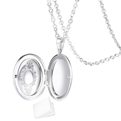 2 Pcs Locket Necklace that Holds Pictures Stainless Steel Locket Pendant Necklace Image Chain Necklaces for Women - color: Oval 2