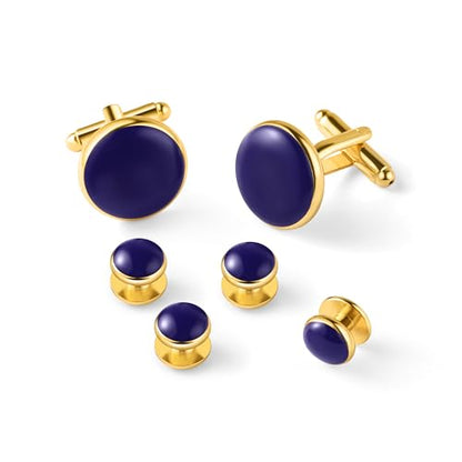 Men's Cufflinks & Tuxedo Studs Set - 316L Stainless Steel Formal Wedding Jewelry, Groomsmen Gift Set with Gift Box - color: 6pcs Blue Rose Gold