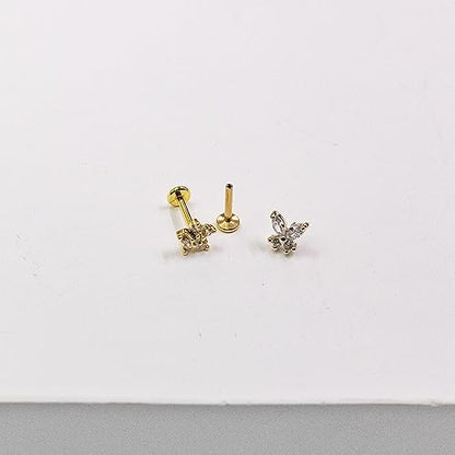 VERAMI 16G Surgical Steel Pushin Lip Rings Butterfly Flower Bee Nose Stud Rings Top Push in Threadless Flat Back Nose Rings Studs Cartilage Earrings for Womens - color: STYLE-4