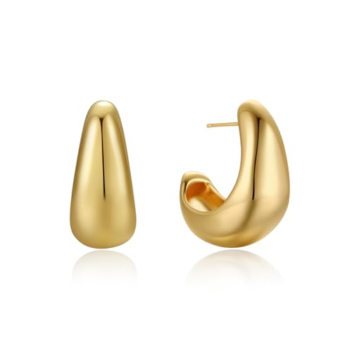 FRUMOS 18K Gold Plated Chunky Hoop Earrings for Women Fashion Thick Gold Hoops Set Jewelry for Birthday Christmas Gifts - color: Teardrop Earrings