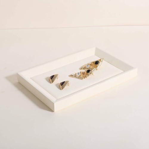 Gemehou Square velvet Jewerly display tray, Nightstand Jewelry Organizer plate, Stackable Empty Jewelry showcase tray for Necklace Bracelet Ring Earring Watch (Cream-Small, 9.1 x 5.9 in) - color: Cream, size: Small