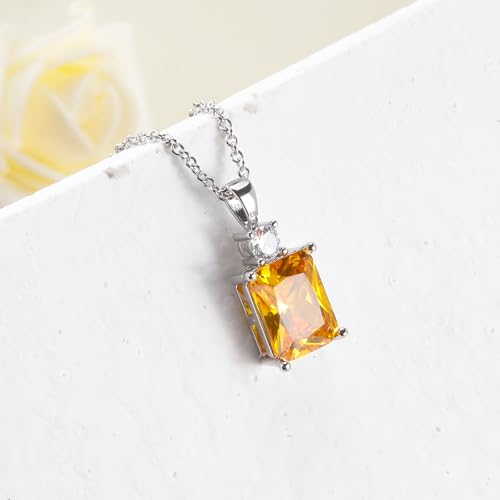 CiNily Rectangular Crystal Necklace for Women Trendy, Pendant Necklace with Chain 14K White Gold | Gold Plated Multicolor Birthstone Pendant Necklaces Boho Jewelry for Christmas Birthday Wedding - color: Silver-Yellow cz