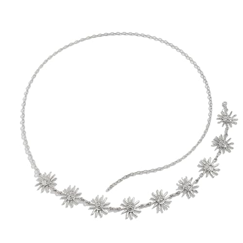 Metal Sunflower Waist Chain Belt Bikini Sun Waist Chains Jewelry Summer Beach Waist Belly Chain Adjustable Body Link Belt for Women - color: Silver