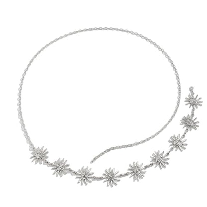 Metal Sunflower Waist Chain Belt Bikini Sun Waist Chains Jewelry Summer Beach Waist Belly Chain Adjustable Body Link Belt for Women - color: Silver