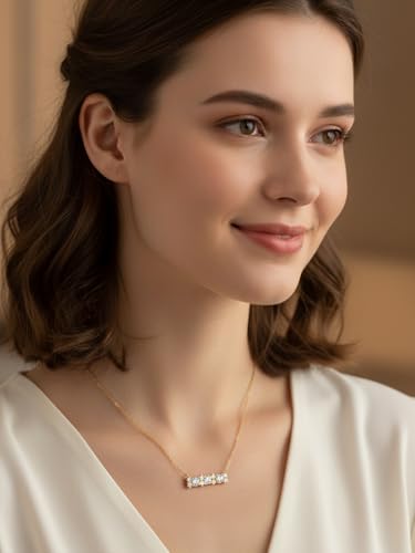 CYW All Moissanites Bar Pendant Necklace for Women, 16inch /18inch, Solid 925 Sterling Silver with Gold Plated, Birthday Valentine Wedding Anniversary Jewelry - color: Round-cut - Yellow Gold