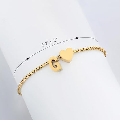 Gold Initial Bracelet for Women Dainty Personalized Name Bracelet | 14K Gold Plated, Letter A-Z Bracelet, Tiny Gold Initial Cute Heart Bracelet Jewelry Gift - color: G