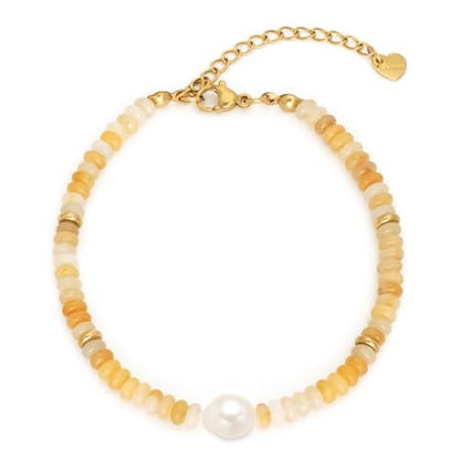 Gemstone Beaded Bracelets with Freshwater Pearl | Crystal Beaded Bracelet Boho Natural Stone Trendy Jewelry Gifts - color: Yellow