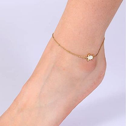 Lit Wall Gold Anklets for Women 18K Gold Plated Adjustable Summer Simple Foot Jewelry Ankle Bracelet for Women - style: Turtle