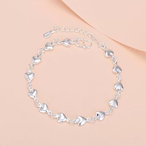 925 Sterling Silver Plated Heart Charm Bracelet for Women - Dainty Chain Love Gift Idea - style: Style6