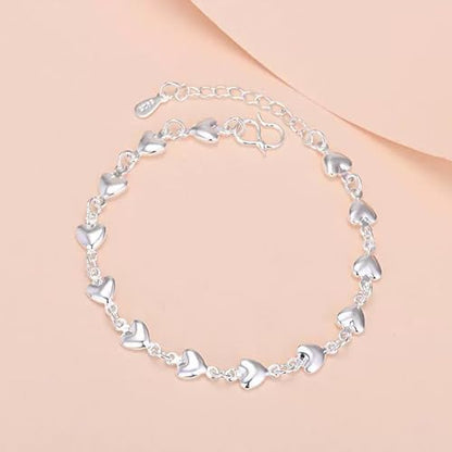 925 Sterling Silver Plated Heart Charm Bracelet for Women - Dainty Chain Love Gift Idea - style: Style6