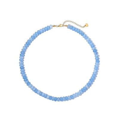 Beaded Necklace for Women, 5x8mm Blue Stone Beads, Boho Summer Jewelry | Coastal boho style for women who love soft blue tones, beach-inspired outfits, and easy everyday jewelry
