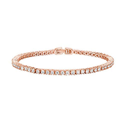 PAVOI 14K Gold Plated Cubic Zirconia Classic Tennis Bracelet | Gold Bracelets for Women | 2mm CZ, Size 6.5-7.5 Inch - color: Rose Gold, size: 7 Inches