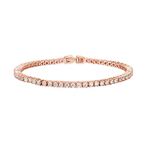 PAVOI 14K Gold Plated Cubic Zirconia Classic Tennis Bracelet | Gold Bracelets for Women | 2mm CZ, Size 6.5-7.5 Inch - color: Rose Gold, size: 7.5 Inches