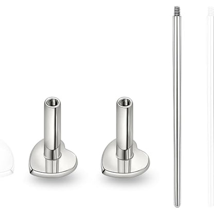 limerencia 16G/18G Hypoallergenic Internal Threaded Titanium Bar Post Replacement,Flat Back Stud Earrings Post Medusa Helix Couch Labret Bar for Women Men Sensitive Ears(A Pair) - color: silver heart, size: 16G-6mm