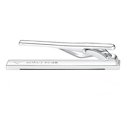 HONEY BEAR Silver Black Rectangle Cufflinks Tie Clips Set for Men Wedding | Business, Tarnish-Resistant, Steel-Plated Copper Base, Gift Box, for Groomsmen, Father, Husband, Anniversary, Formal Events