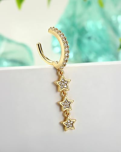 COCHARM Clicker Belly Button Rings, 14K Gold Plated Belly Navel Rings for Women, Stainless Steel Belly Piercing Jewelry Dangly - color: YG-8MM