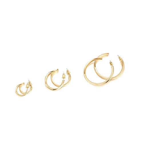 PAVOI 14K Gold Plated Hoop Earrings for Women - 2mm Thick Infinity Hoops - Lightweight Loop Earrings Set