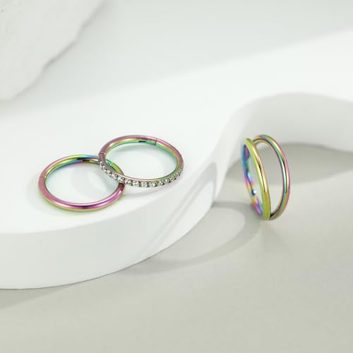 PEAKLINK 3pcs Double Nose Rings Double Nose Hoops 316L Surgical Steel Cartilage Earrings 20G/18G/16G Septum Rings Conch Piercing Helix Lip Rook Daith Tragus Pierxing Jewelry 6mm to 12mm - color: Rainbow