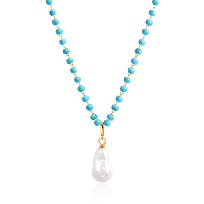 Aobei Pearl 18K Gold Plated Pendant Necklace for Women Dainty Gold Chain Choker Love Heart Disc Coin Pearl Cross Toggle Jewelry - style: Removeable Pearl Pendant