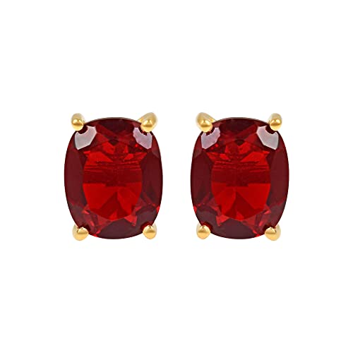 Women's 18K Gold Plated 8x10mm Princess Cut Gemstone Stud Earrings – Birthstone Jewelry for Her – Classic Cushion Studs - color: Garnet