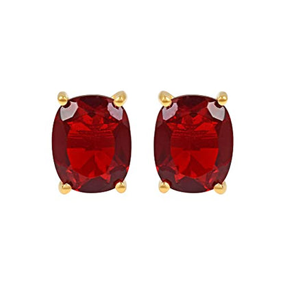 Women's 18K Gold Plated 8x10mm Princess Cut Gemstone Stud Earrings – Birthstone Jewelry for Her – Classic Cushion Studs - color: Garnet