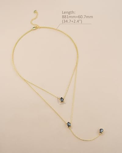 SNGIA Long 18K Gold Plated Blue Green Red Layered Pendant Necklace For Women (Emerald, Ruby, Seafoam, Sky, Sapphire, Pink), Dainty Birthstone Necklace, Statement Necklace Jewelry Gifts. - style: Noir