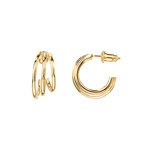 PAVOI 14K Gold Plated Multi Huggie Hoop Earrings for Women - 925 Sterling Silver Posts Triple Split Hoop Gold Earrings for Women - Trendy Fashion Jewelry - style: Triple