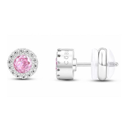CoBi Halo Stud Earrings for Women, Cubic Zirconia Earrings, Birthstone Heart Earrings Simulated Diamond Valentine's Day - color: Pink