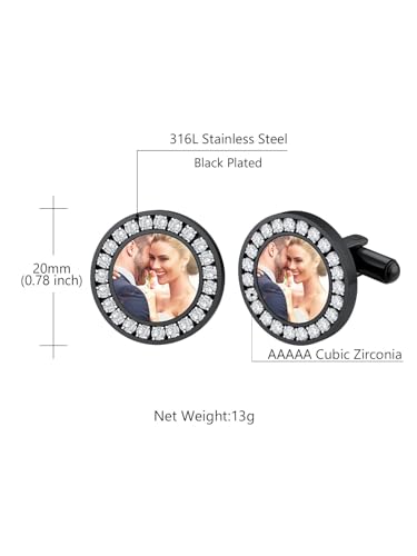 Custom4U Custom Photo Cufflinks for Men Father of the Bride Gifts - color: B-Round Photo-Black