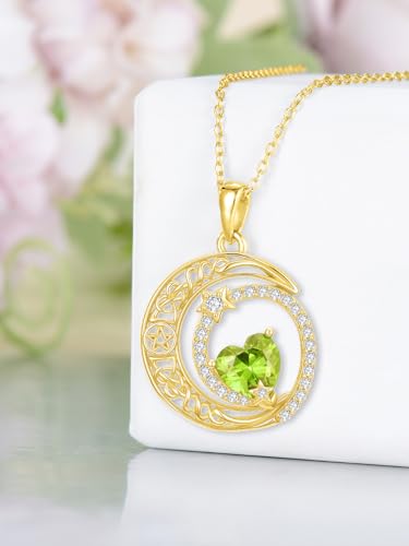 Midari 18K Yellow Gold Sun Moon Star Pendant Rose Flower Necklaces I Love You Forever Sun Moon Jewelry Gift for Mother Women - color: 08-Aug-Peridot, style: Moon&Star