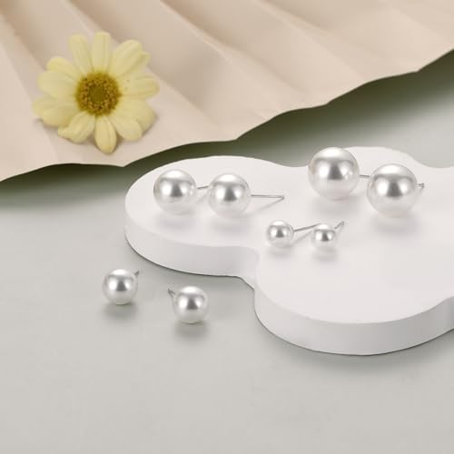 925 Sterling Silver Pearl Stud Earrings for Women, Hypoallergenic Silver Pearl Earrings Everyday Jewelry - size: 12mm